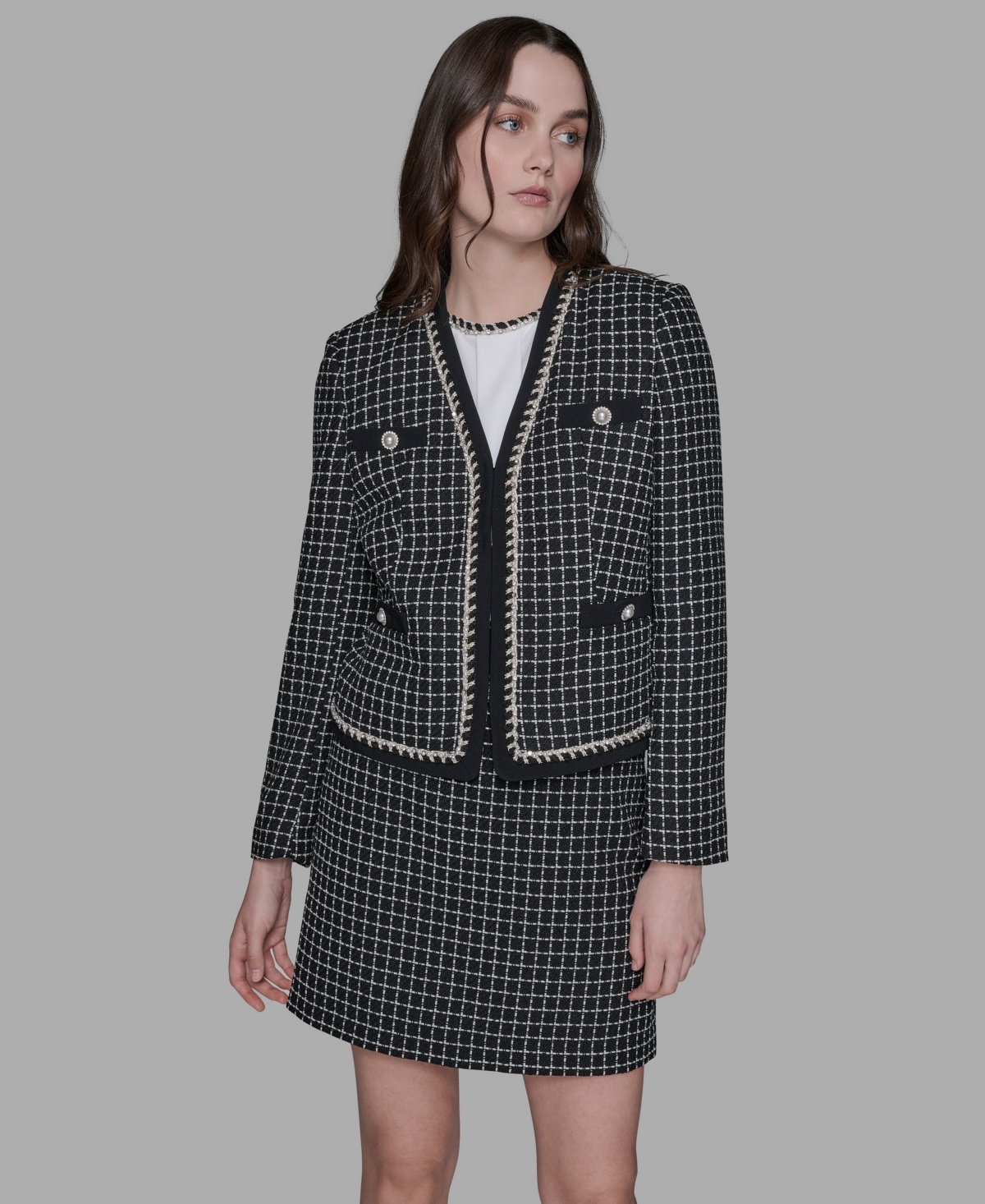 Karl Lagerfeld Women's Embellished Tweed Jacket In Black