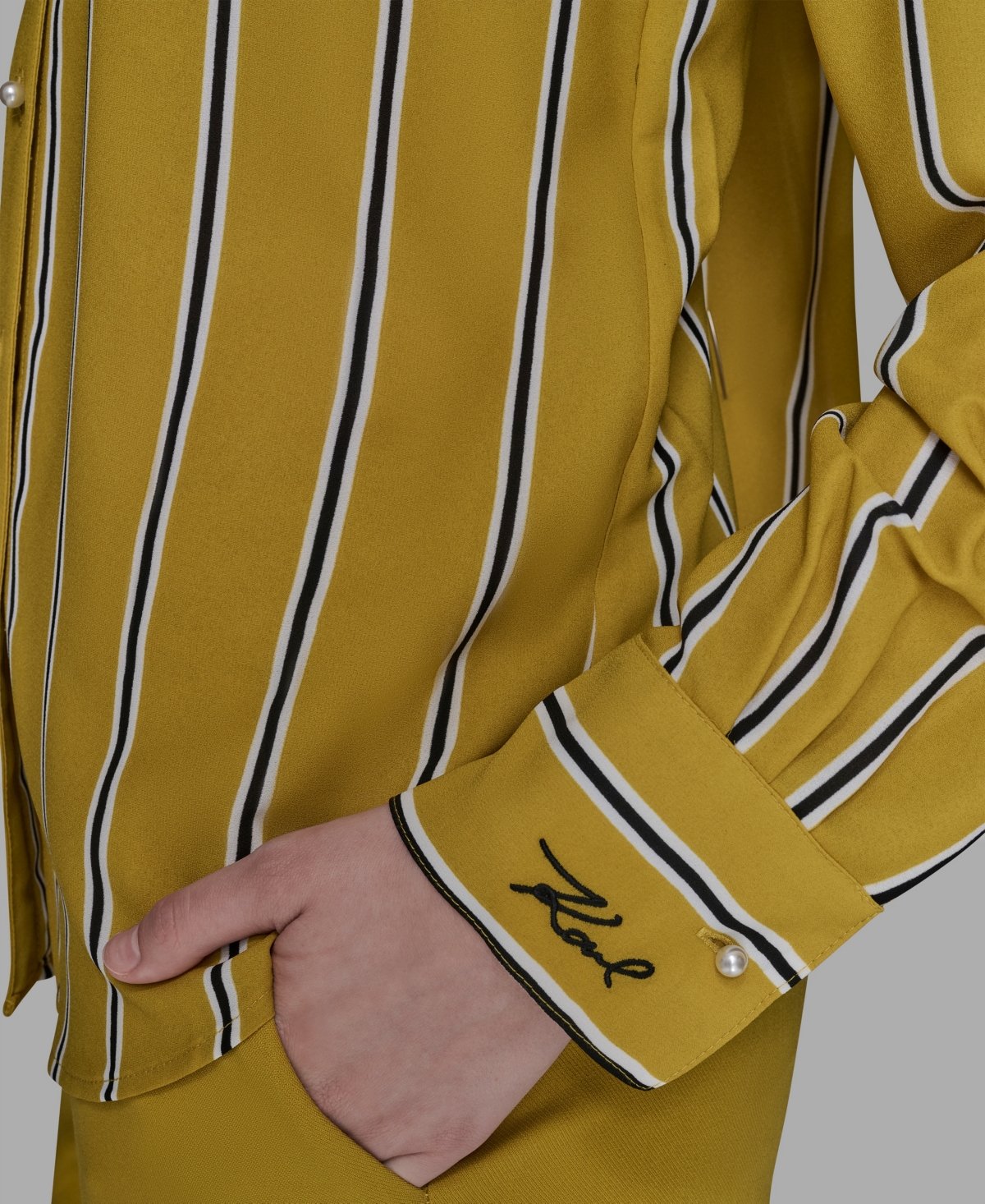 Karl Lagerfeld Women's Striped Faux-pearl Shirt In Yellow