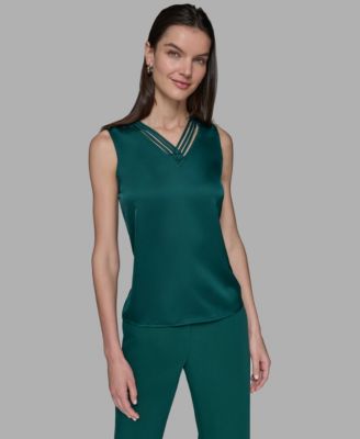 KARL LAGERFELD PARIS - Women's Sleeveless V-Neck Blouse