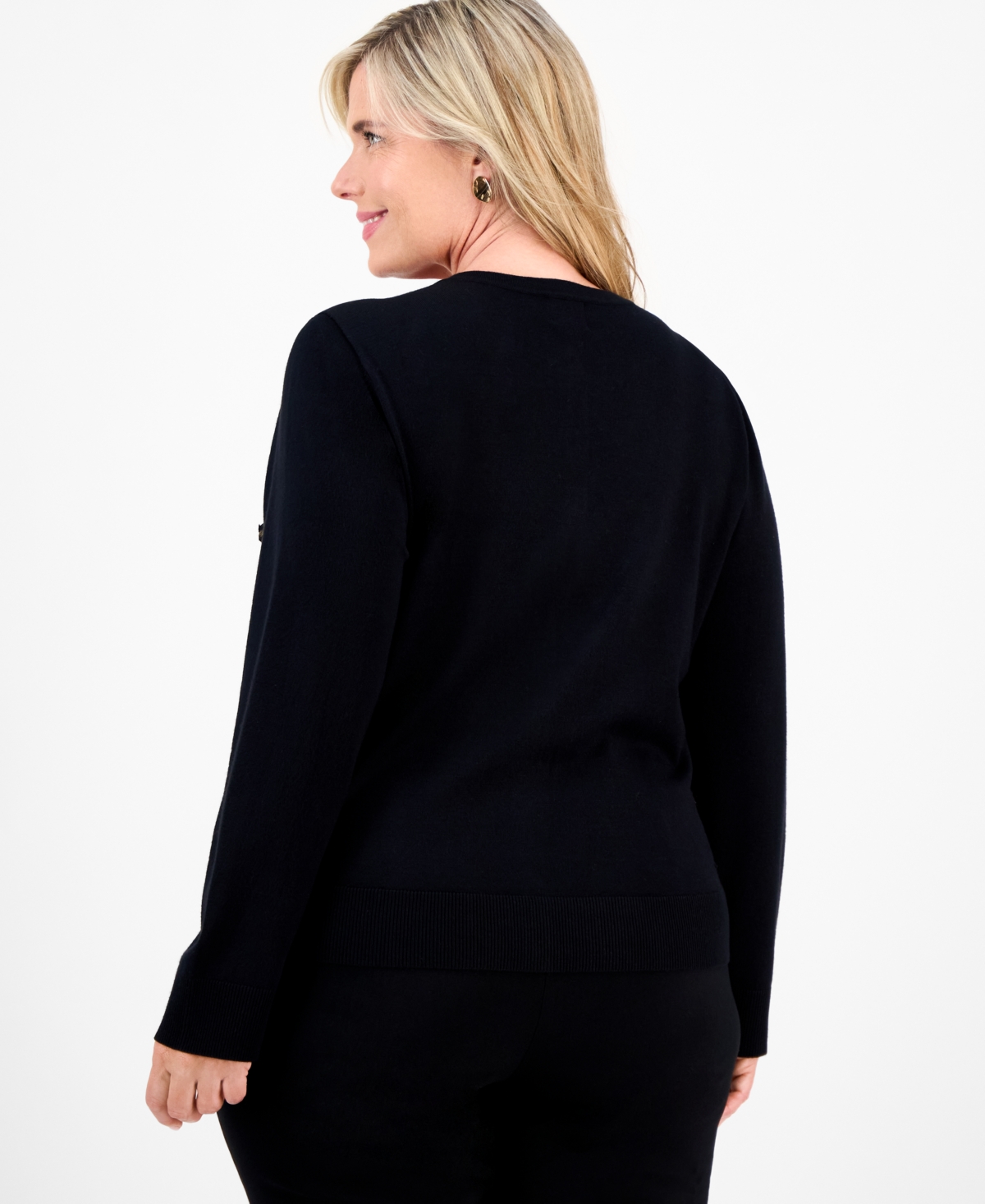 Jm Collection Plus Size Metallic Jacquard Button-front Cardigan, Macy's Exclusive In Black