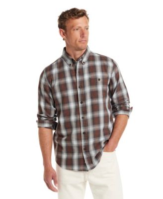Men's Long Sleeve Button-Down Burnout Plaid Flannel Shirt