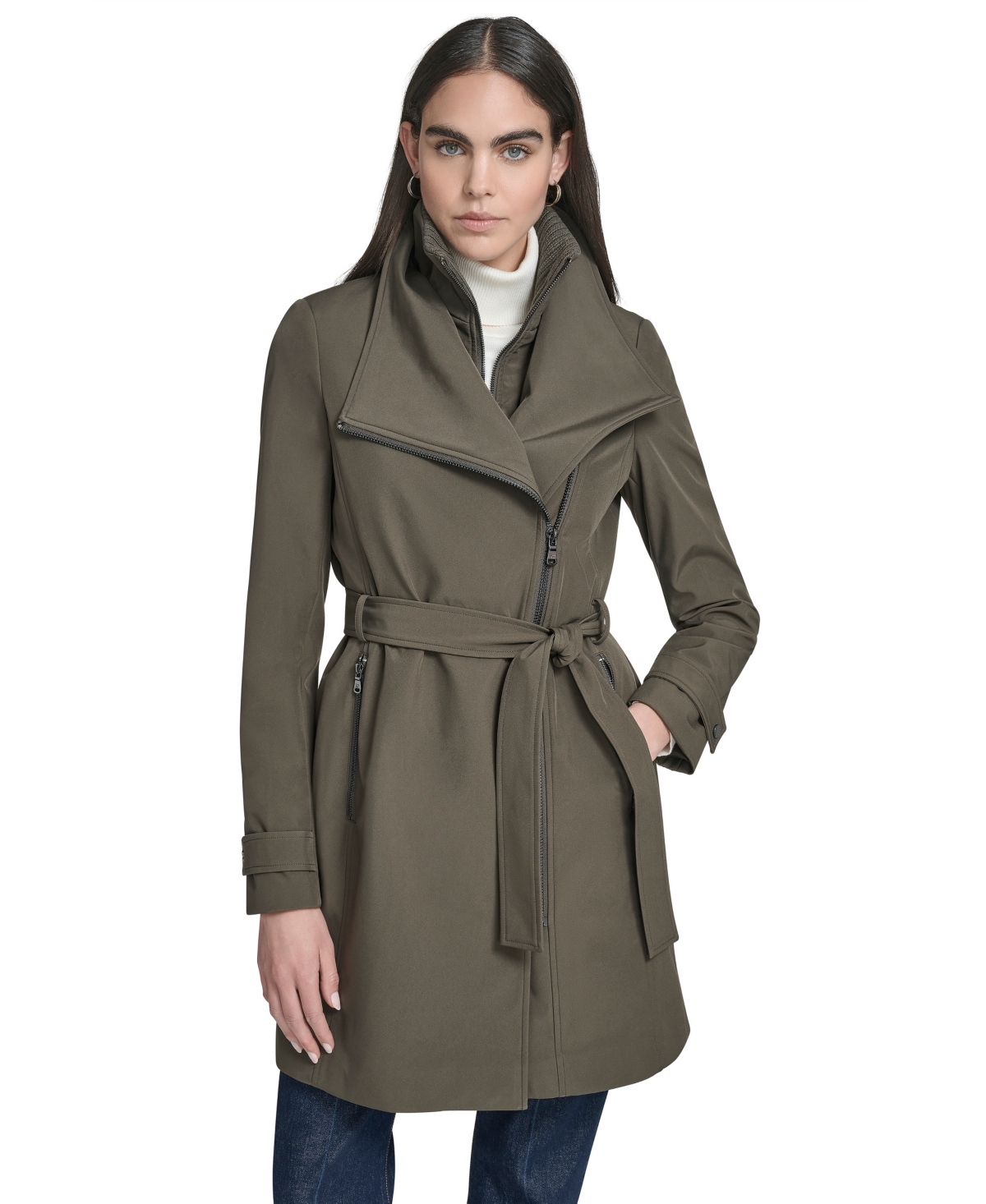 Calvin Klein Womens Belted Wrap Coat P Xxs Xxl In Gray