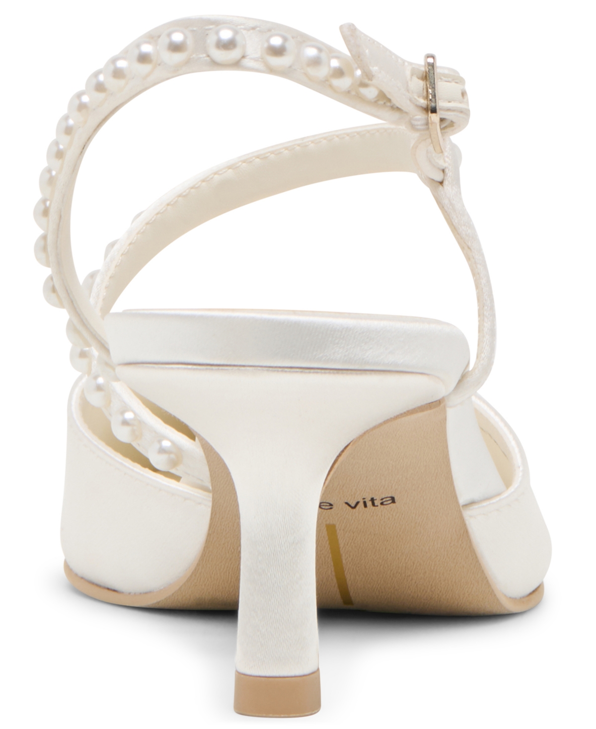Dolce Vita Women's Kamra Pearl Mid Satin Strappy Kitten Heel Pumps In White