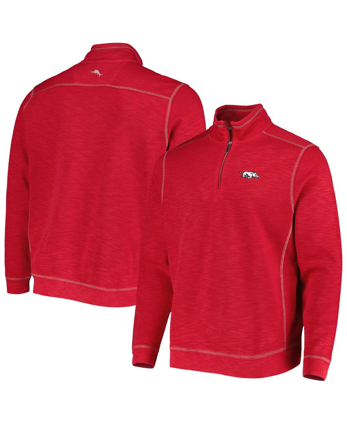 Tommy Bahama Men's Cardinal Arkansas Razorbacks Sport Tobago Bay Tri-blend Mock Neck Half-zip Jacket In Red
