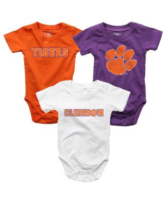 Wes & Willy - Baby Boys and Girls Purple/White/Orange Clemson Tigers Bodysuit Set, 3-Pack