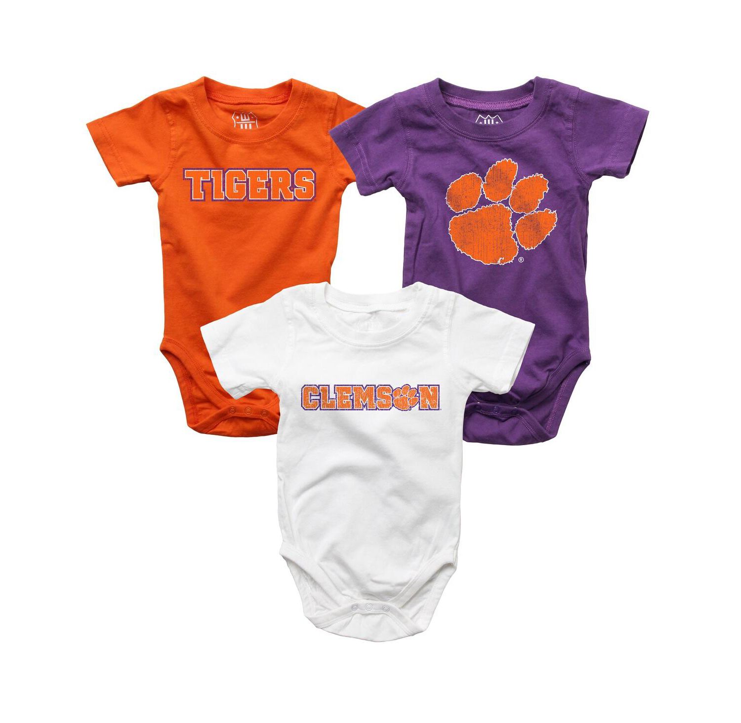 Baby Boys and Girls 3-Pack Purple/White/Orange Clemson Tigers Bodysuit Set