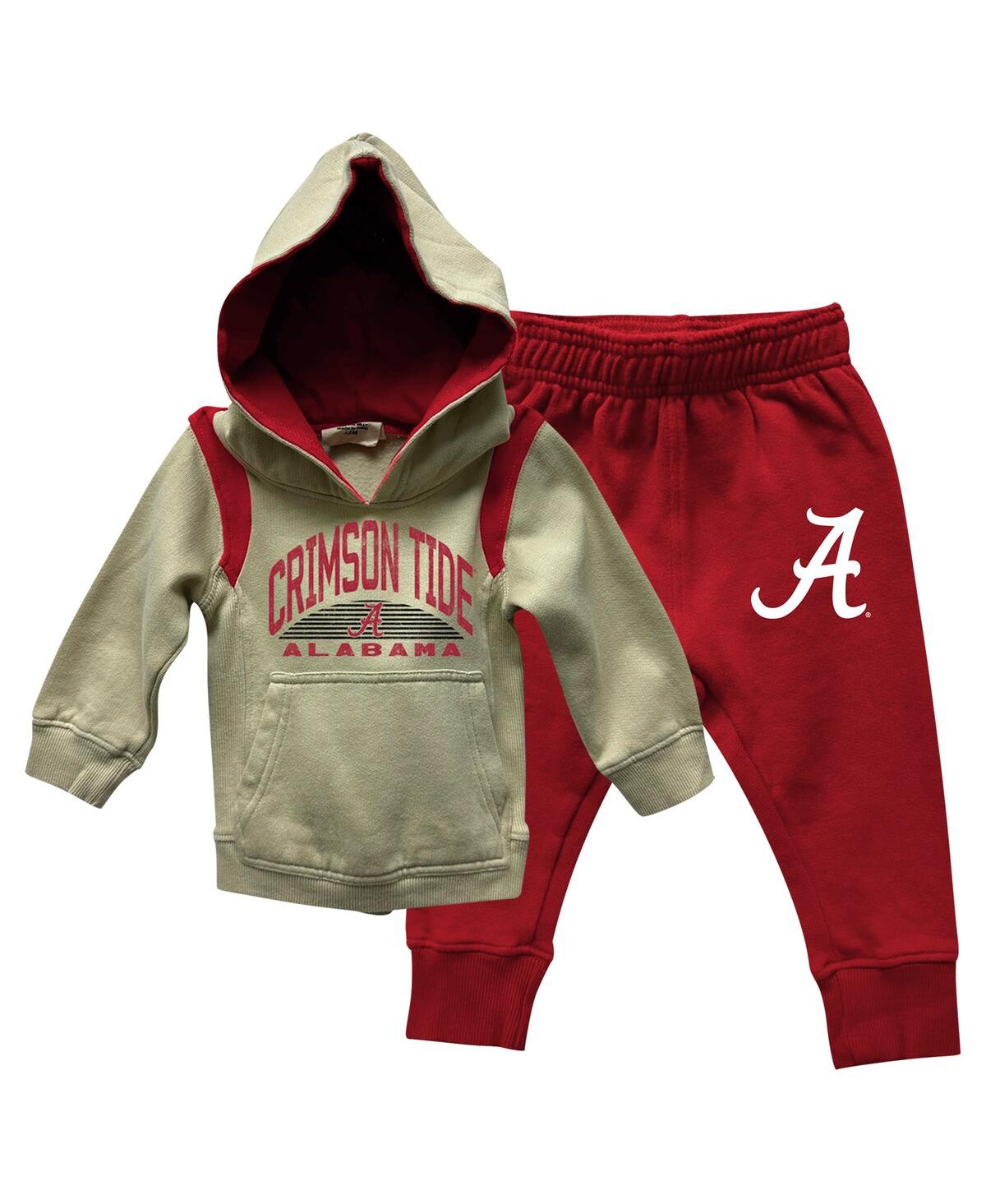 Wes & Willy Baby Boys And Girls Alabama Crimson Tide Color Block Pullover Hoodie And Sweatpants Set In Red