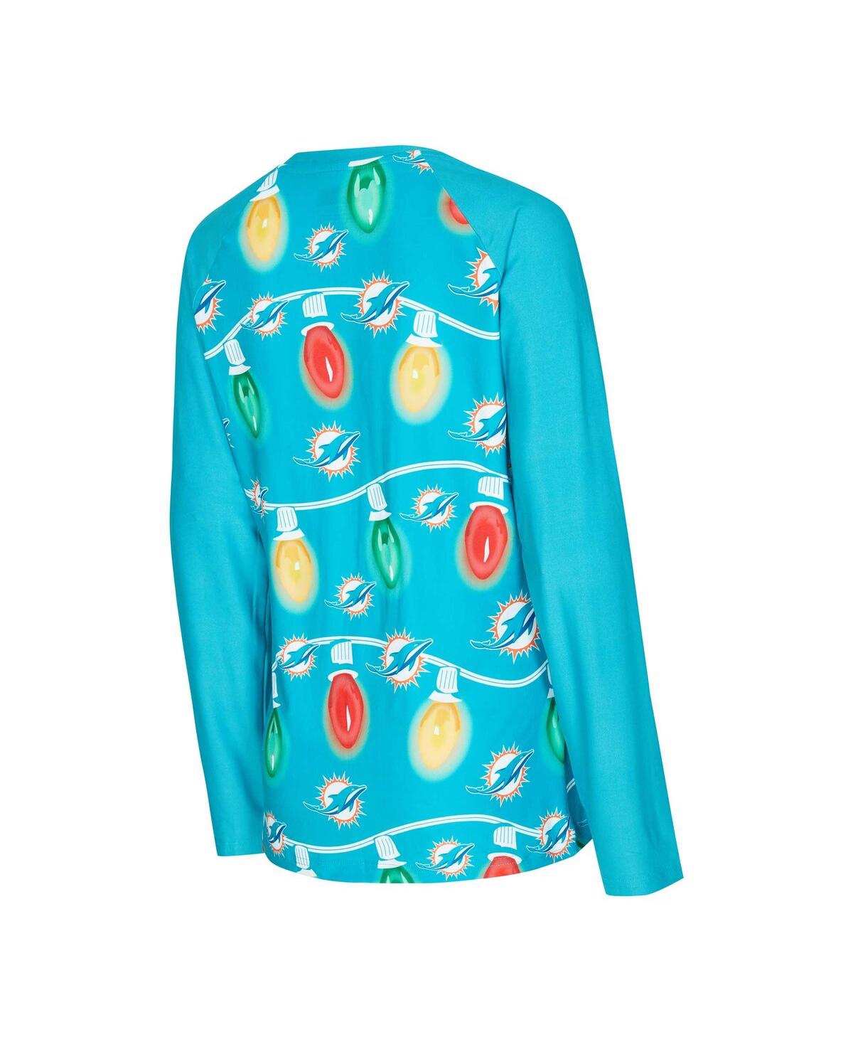 Concepts Sport Women's Aqua Miami Dolphins Garland Knit Raglan Long Sleeve Top And Pants Set In Multi