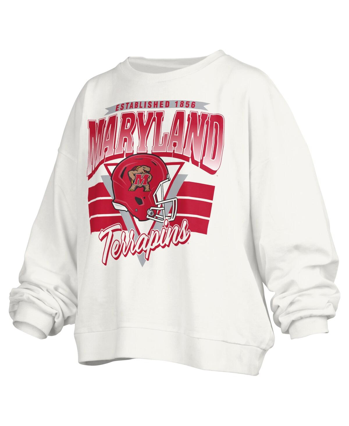 Pressbox White Rutgers Scarlet Knights Oversized Janice Retro Waist-length Pullover Sweatshirt In White