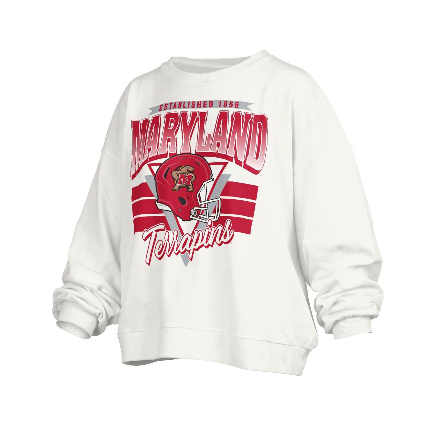 Women's White Maryland Terrapins Janice Retro Logo Oversized Pullover Sweatshirt
