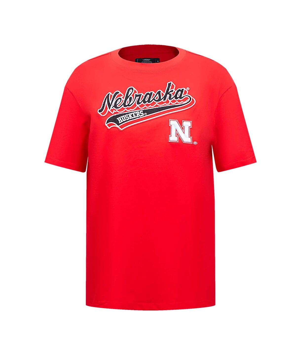 Pro Standard Women's Scarlet Nebraska Huskers Script Tail Oversized Boyfriend T-shirt In Red