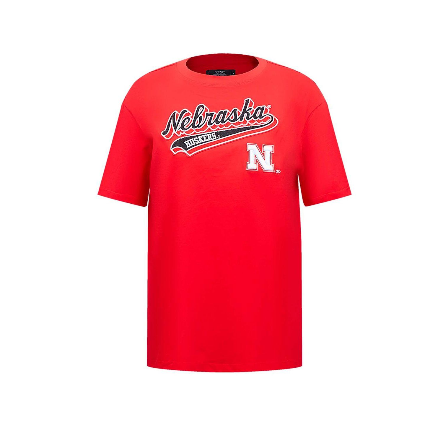 Women's Scarlet Nebraska Huskers Script Tail Oversized Boyfriend T-Shirt