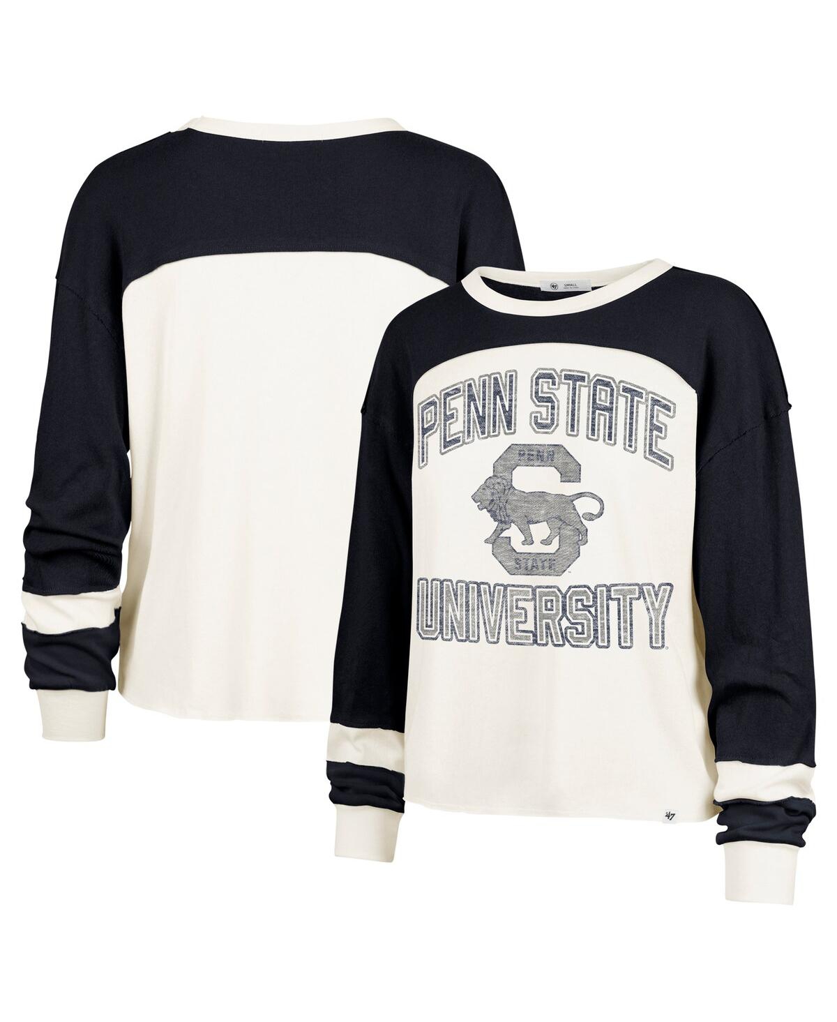 47 Brand Women's Cream Penn State Nittany Lions Double Header Curve Raglan Long Sleeve T-shirt In White