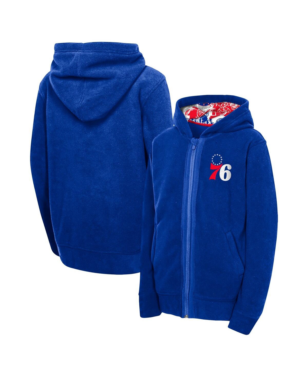 Outerstuff Big Boys And Girls Royal Philadelphia 76ers Key Line Sherpa Full-zip Hoodie In Blue