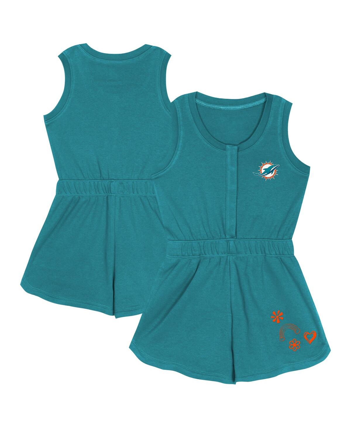 Outerstuff Girls Toddler Aqua Miami Dolphins Super Girl Romper In Blue