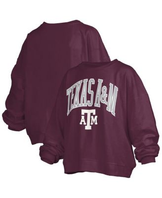 Pressbox - Women's Maroon Texas A&M Aggies Janise Arch Over Logo Waist Length Oversized Pullover Sweatshirt