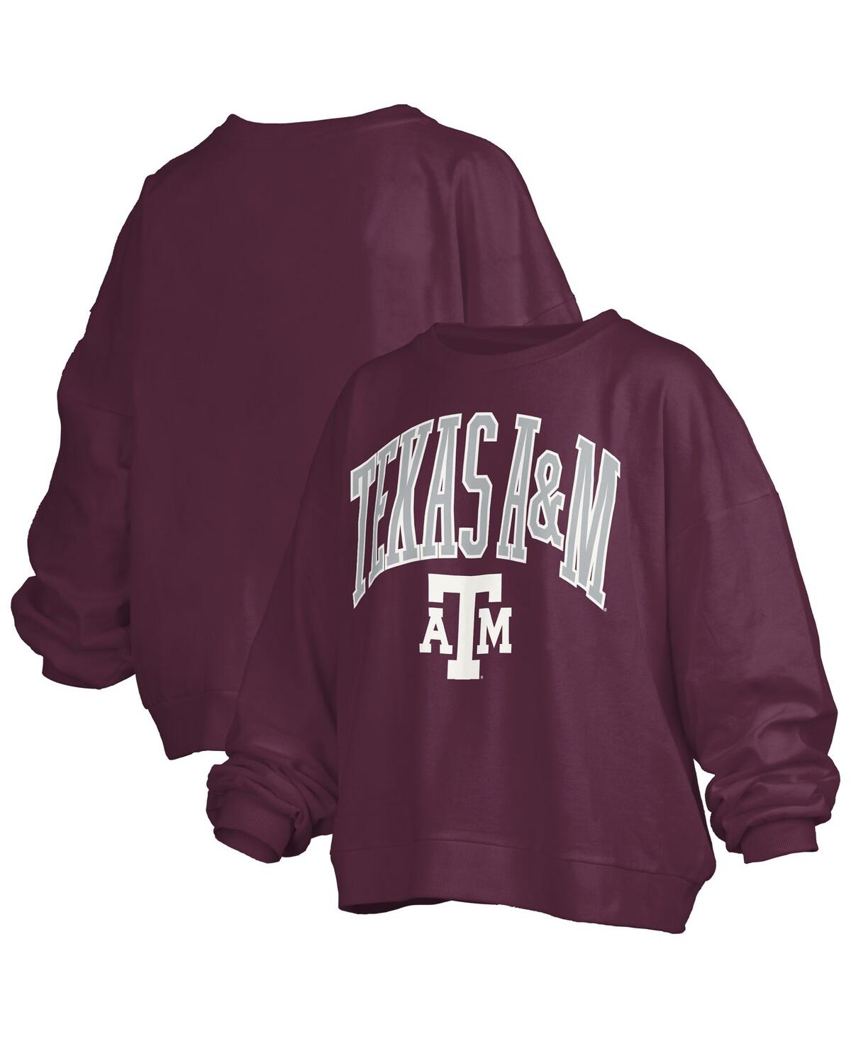 Pressbox Women's Maroon Texas A M Aggies Janise Arch Over Logo Waist Length Oversized Pullover Sweatshirt In Burgundy