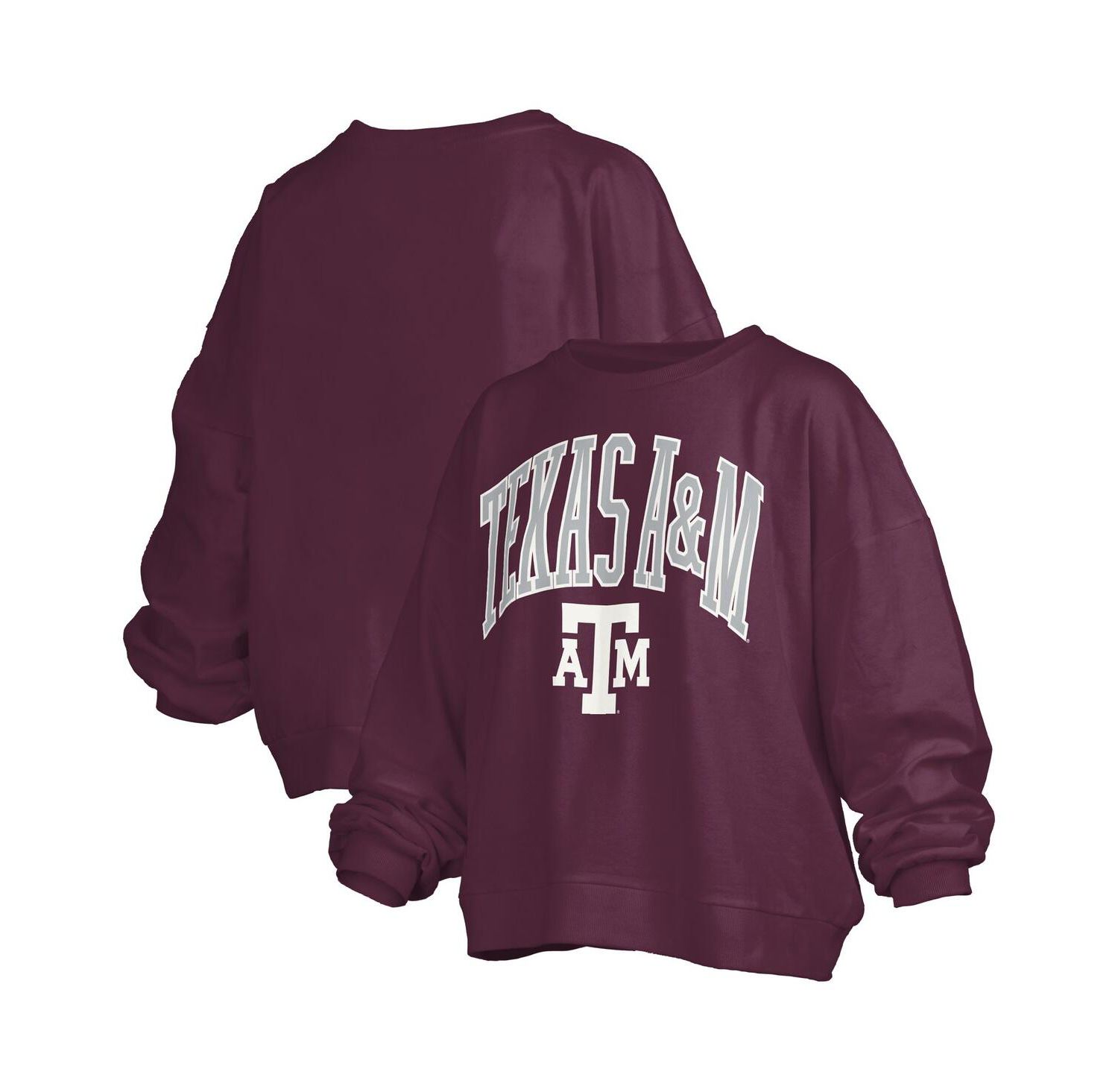 Women's Maroon Texas A&M Aggies Janise Arch Over Logo Waist Length Oversized Pullover Sweatshirt