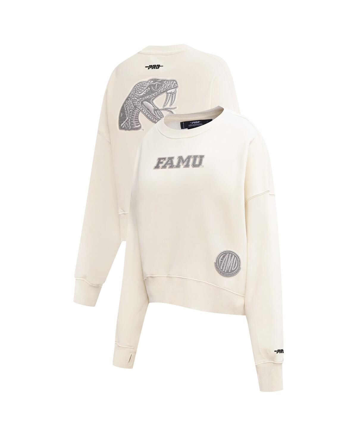 Pro Standard Women's Cream Florida A&m Rattlers French Terry Boxy Cropped Pullover Crewneck Top In White