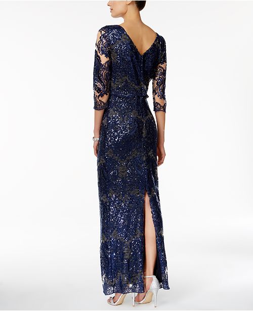 Tahari ASL Sequined Lace Illusion Gown Dresses Women Macy's