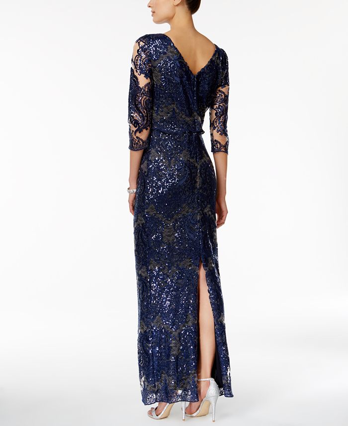 tahari asl embellished sequin gown