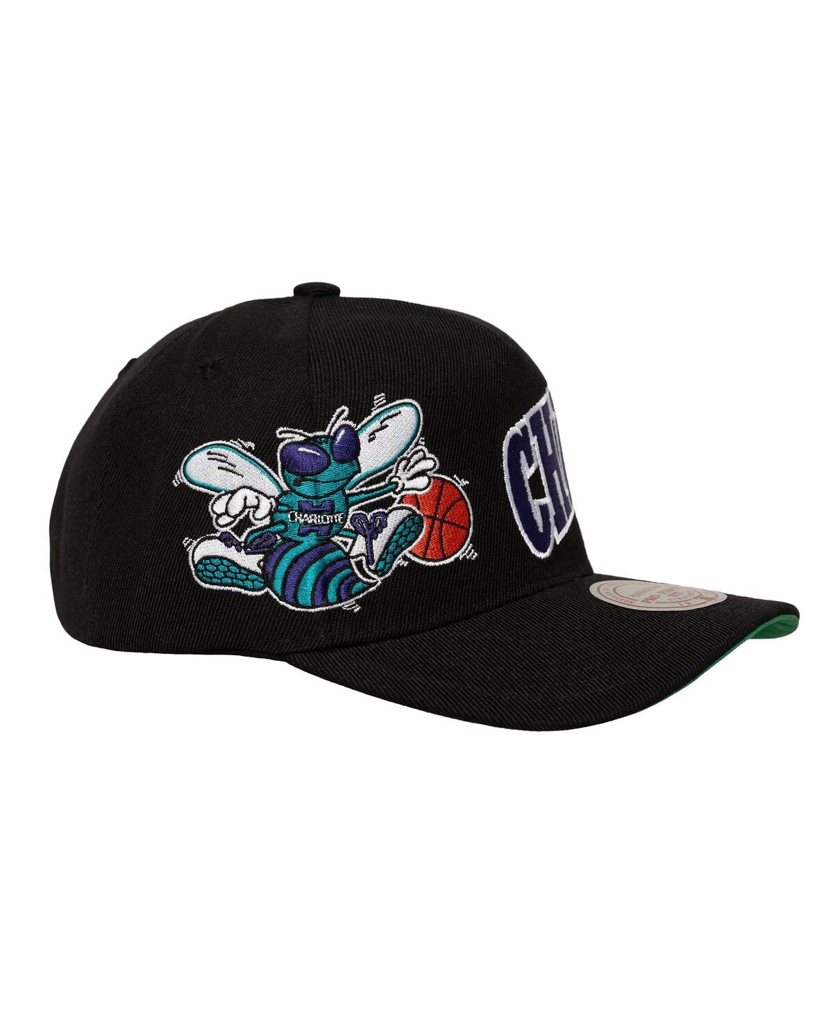 Mitchell & Ness Men's Black Charlotte Hornets Busted Logo Wordmark Wrap-around Pro Pinch Adjustable Hat In Black