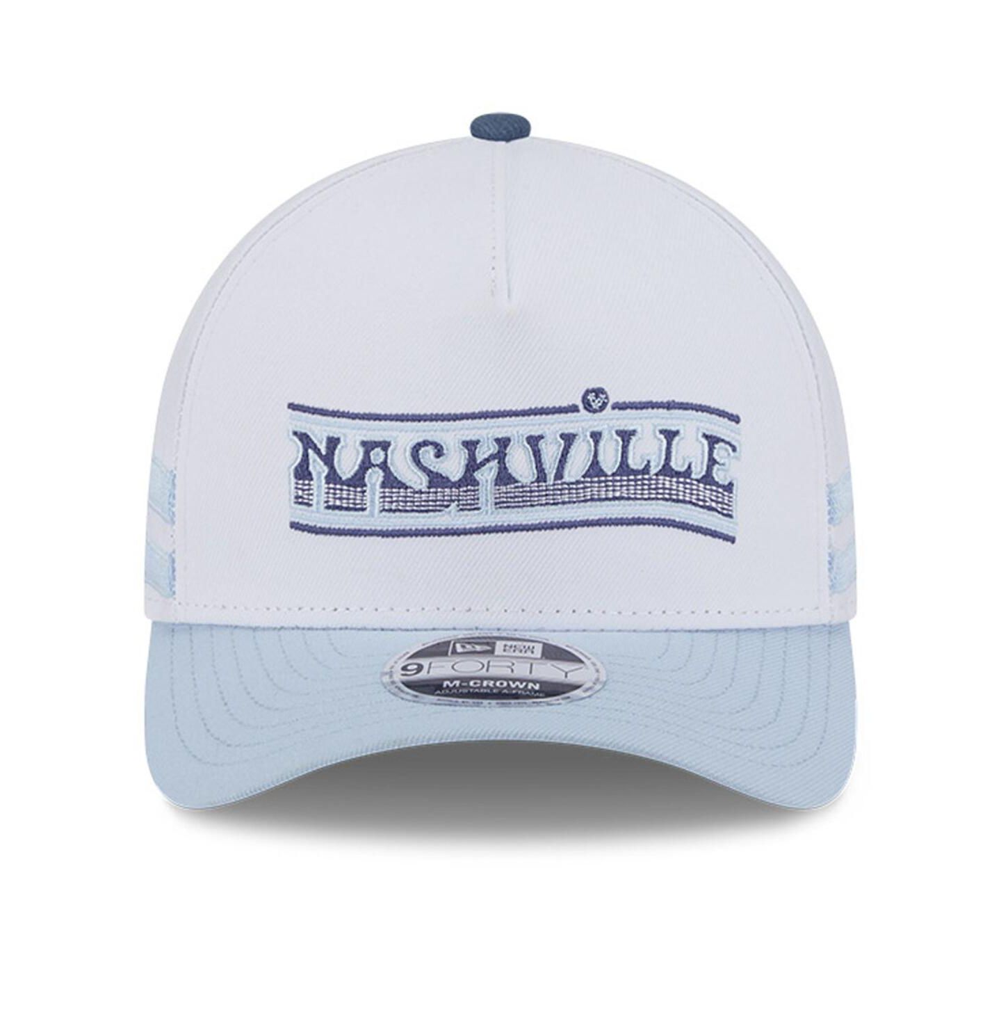 Мужские головные уборы New Era White/Light Blue Nashville SC 2025 Jersey Hook 9FORTY M-Crown Adjustable Hat — фото 2