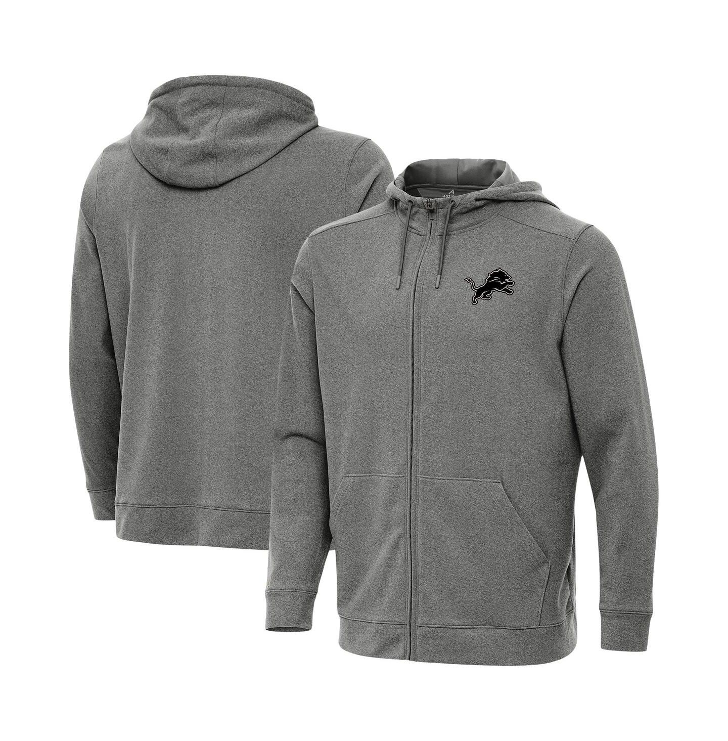 Мужская куртка Antigua Heather Black Detroit Lions Effortless Full-Zip Hoodie Jacket — фото 1