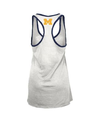 Women's White/Navy Michigan Wolverines Tracy Racerback Burnout Tank Top