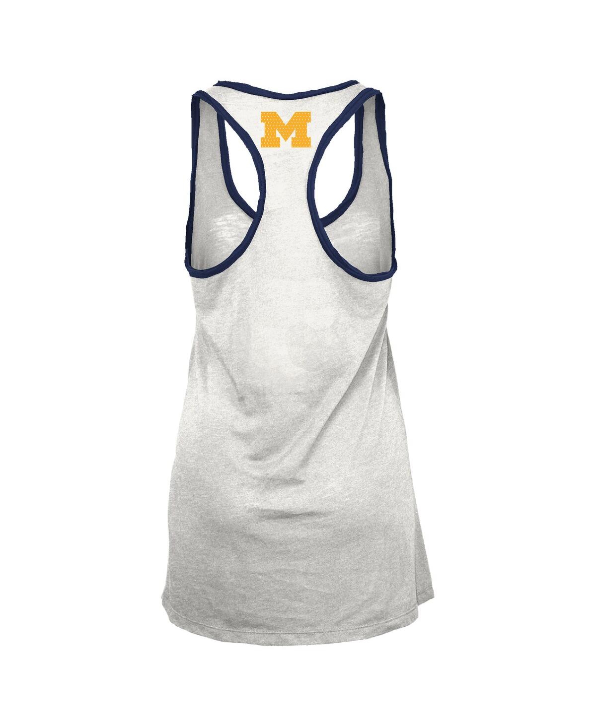 Pressbox Women's White/navy Michigan Wolverines Tracy Racerback Burnout Tank Top In Multi
