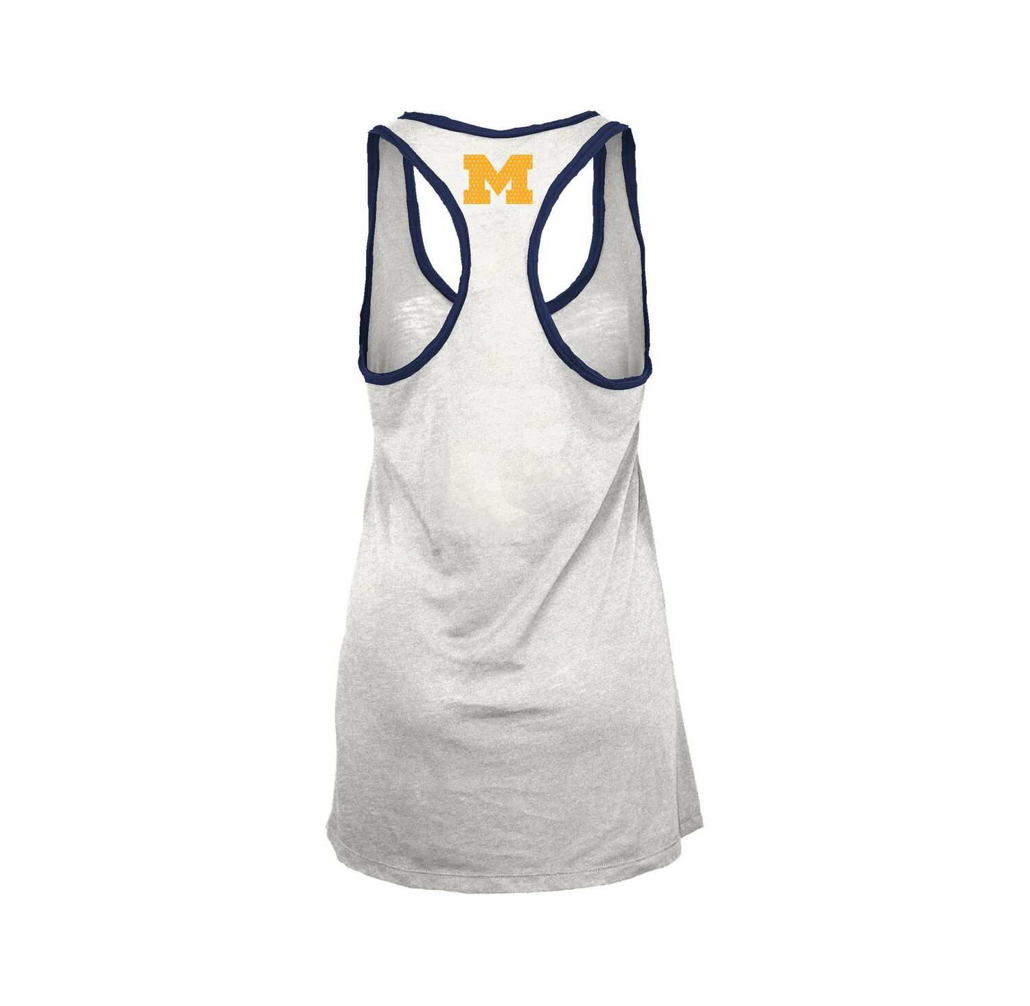 Women's White/Navy Michigan Wolverines Tracy Racerback Burnout Tank Top