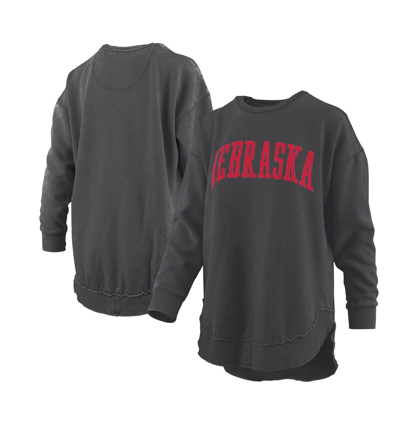Женская толстовка Pressbox Black Nebraska Huskers Mélange Poncho Vintage Fleece Long Sleeve Pullover — фото 1