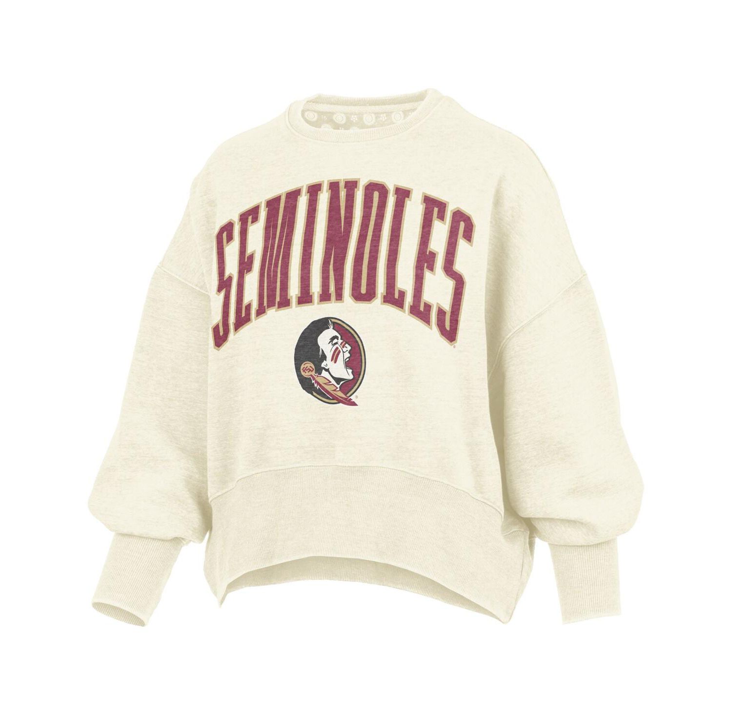 Women's Natural Florida State Seminoles Oversized Waist-Length Crewneck Sweatshirt