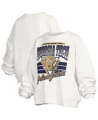 Pressbox - Women's White Georgia Tech Yellow Jackets Oversized Janice Retro Waist-Length Pullover Sweatshirt