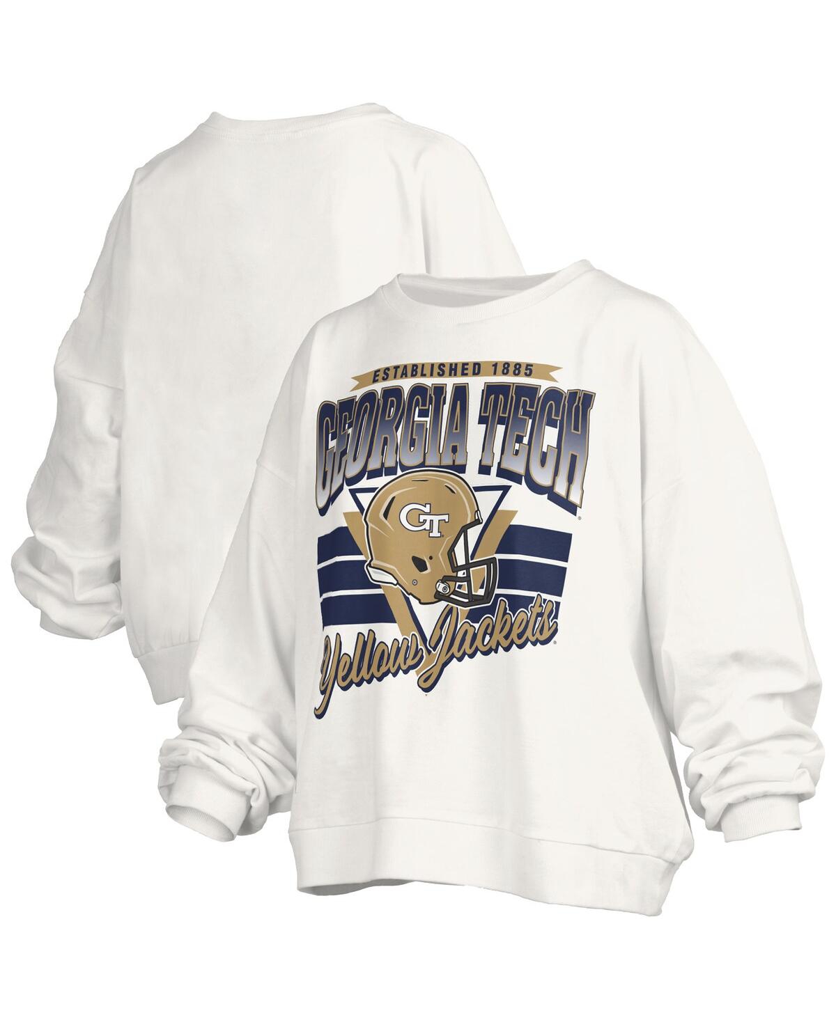 Pressbox Women's White Georgia Tech Yellow Jackets Oversized Janice Retro Waist-length Pullover Sweatshirt