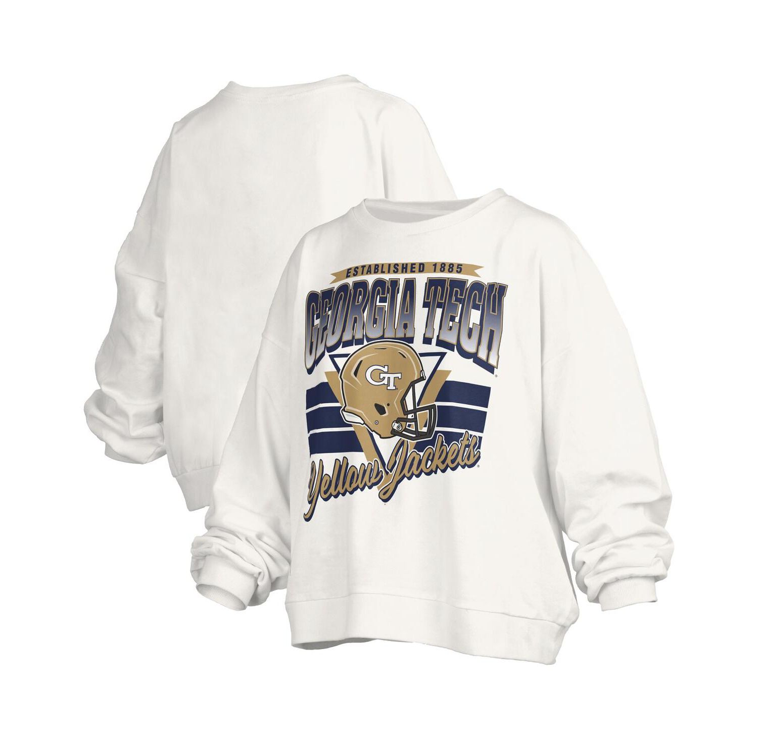 Women's White Georgia Tech Yellow Jackets Oversized Janice Retro Waist-Length Pullover Sweatshirt