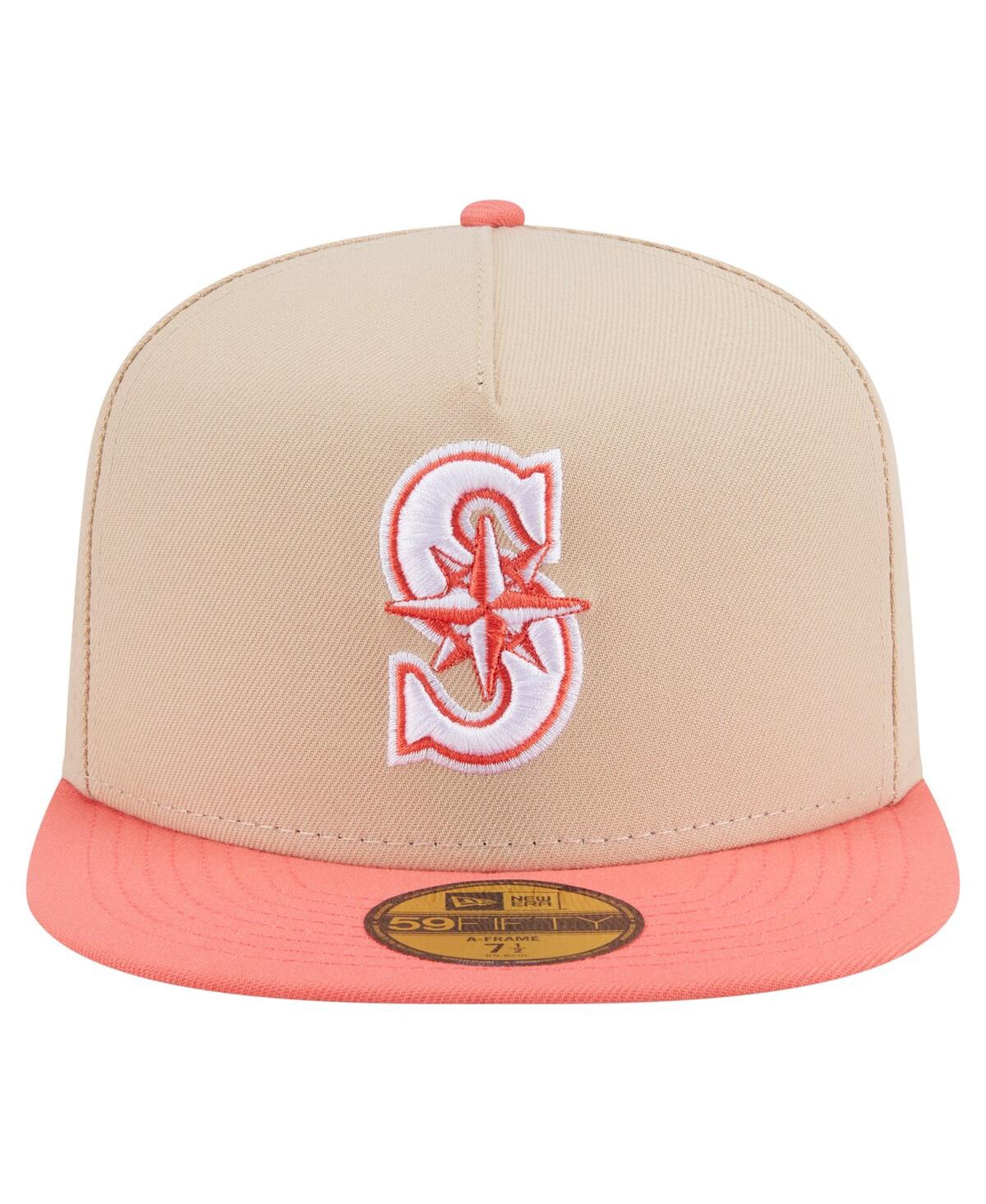 New Era Men's Light Beige/coral Seattle Mariners Two-tone Color Pack A-frame 59fifty Fitted Hat
