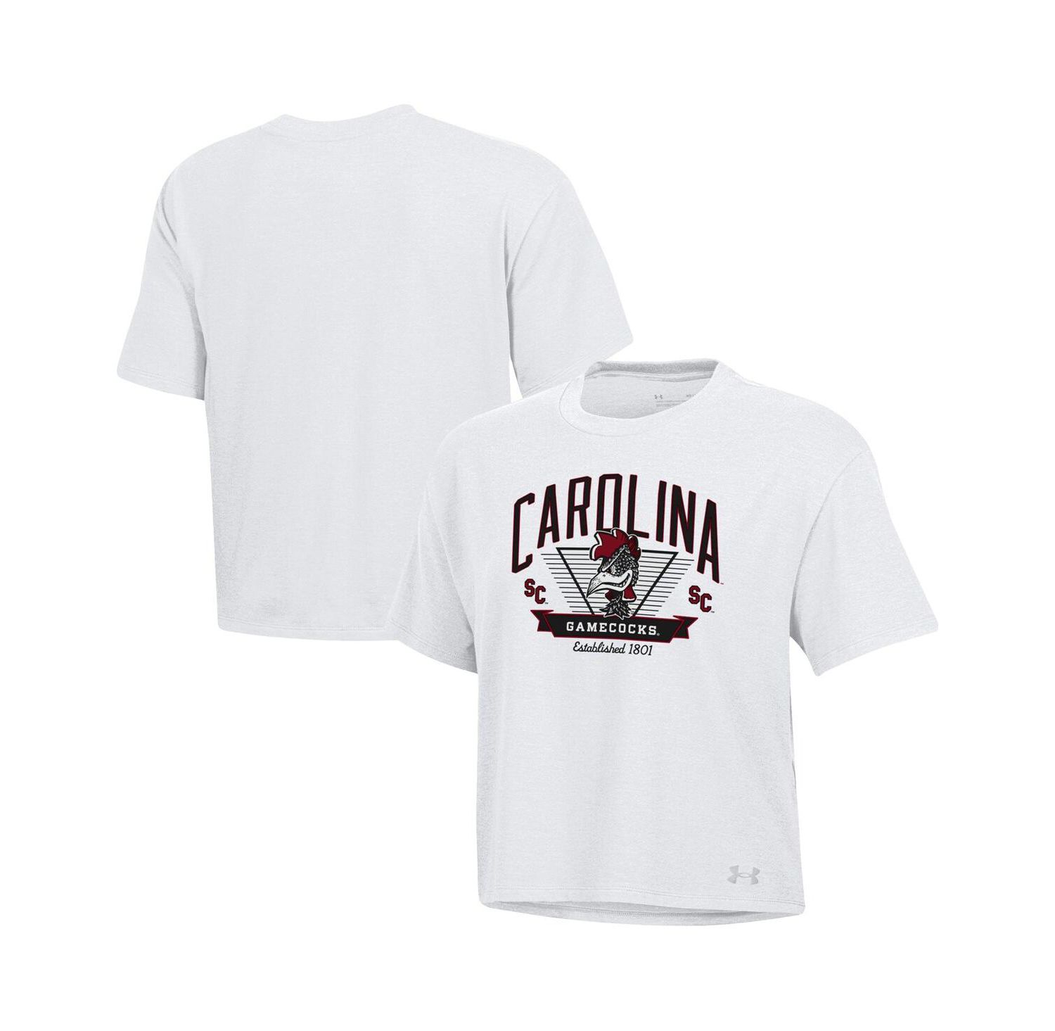 Women's White South Carolina Gamecocks Essentials Icon Ultra-Soft Tri-Blend Boxy Cropped T-Shirt