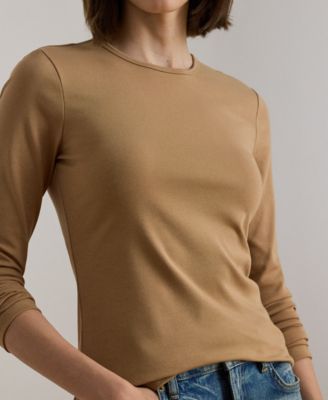 Petite Cotton Long-Sleeve Crewneck Top