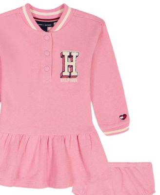 Baby Girls 2-Piece Striped Baseball Collar Dress and Bloomers Set