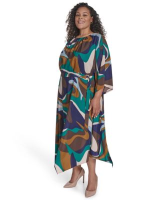 Plus Size Dolman Sleeve Jewel Neck Belted Dress