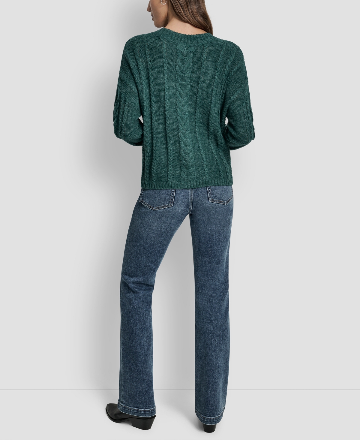 Dkny Jeans Women's V-neck Cable-knit Sweater In Green