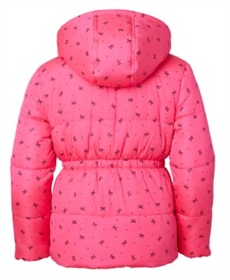 Toddler and Little Girls' Foil Bow Puffer Jacket with Beanie