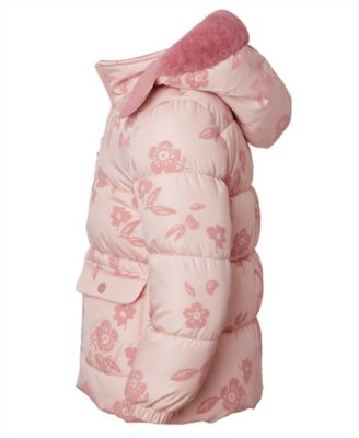Toddler and Little Girls' Flocked Floral Puffer Jacket