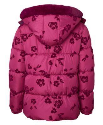 Big Girls Flocked Floral Puffer Jacket