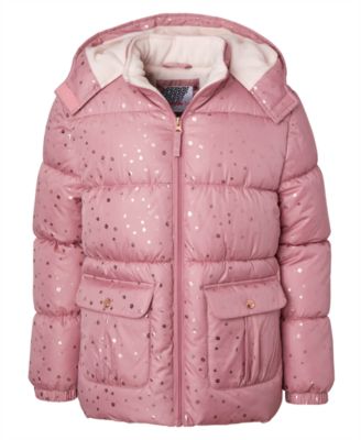Big Girls Foil Dot Puffer Jacket with Beanie