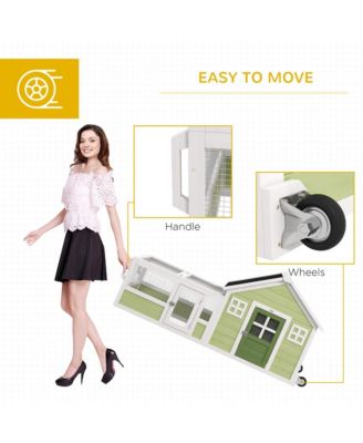 64 Inch Rabbit Hutch with Asphalt Roof, Handle, Wheels, Multicolor