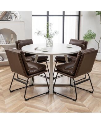 5-Pc. MDF & Rubber Wood Trestle Table Faux Leather Upholstered Round Dining Room Set