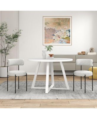 Durban 3-Pc Round Dining Set, Trestle Dining Table with 2 Boucle Chairs