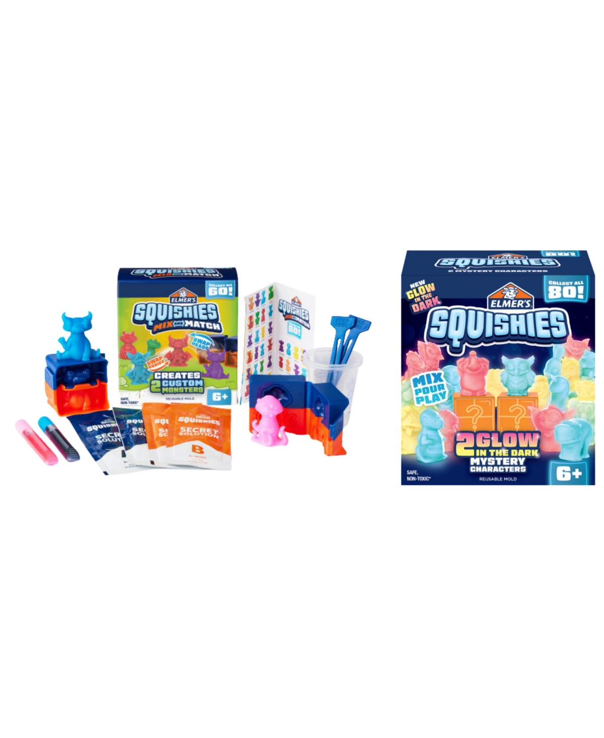 Elmer's Squishies Diy Craft Kit Bundle: Mix & Match Characters & Glow-in-the-Dark Mystery Squishy Toys – Kids Activity Kits, 25 Pieces Total